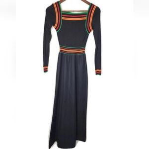 1970s Jonathan Logan Ribbed Bodice Vintage Maxi Dress in Black Size 7